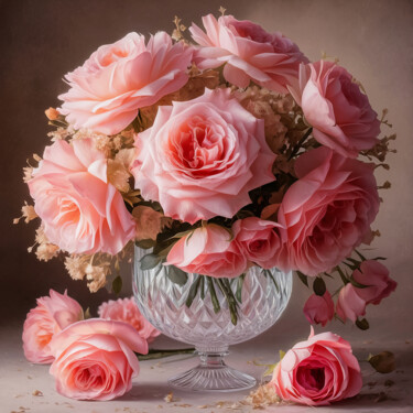 Artes digitais intitulada "Bouquet of pink ros…" por Marina Rusalka, Obras de arte originais, Imagem gerada por IA