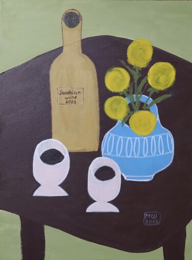 Painting titled "Dandelion Wine" by Marina Shapareva, Original Artwork, Acrylic Mounted on Wood Panel
