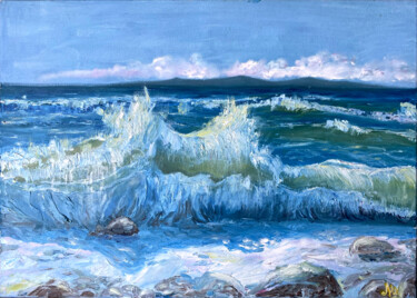 Картина под названием "Море" - Marina Shishkina, Подлинное произведение искусства, Масло Установлен на Деревянная рама для н…