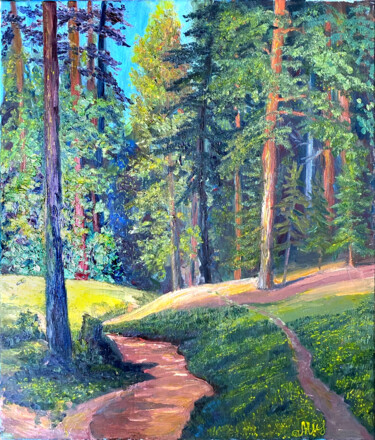 제목이 "Лес Шишкиной"인 미술작품 Marina Shishkina로, 원작, 기름 나무 들것 프레임에 장착됨