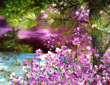 Painting titled "FLOWERS FOREST - FL…" by Marina Skromova, Original Artwork, Oil Mounted on Wood Stretcher frame