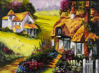 Pintura intitulada "Mountain village -…" por Marina Skromova, Obras de arte originais, Óleo
