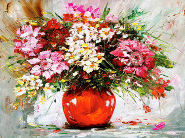 Painting titled "Fresh garden flower…" by Marina Skromova, Original Artwork, Oil