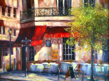 Painting titled "A cafeteria on the…" by Marina Skromova, Original Artwork, Oil