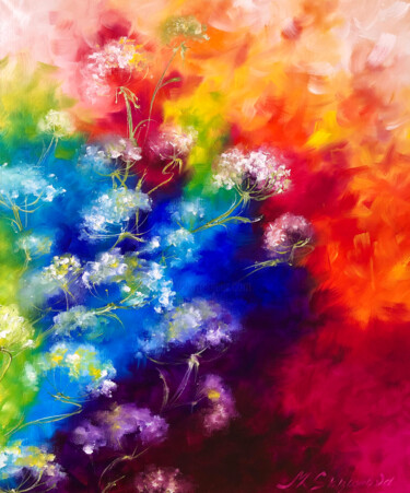Pintura titulada "RAINBOW FLOWER SWIR…" por Marina Skromova, Obra de arte original, Oleo Montado en Bastidor de camilla de m…