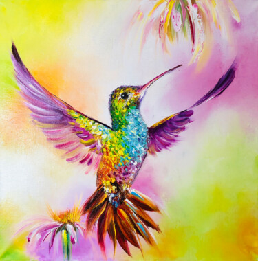 Painting titled "BRIGHT FLIGHT-A pic…" by Marina Skromova, Original Artwork, Oil Mounted on Wood Stretcher frame