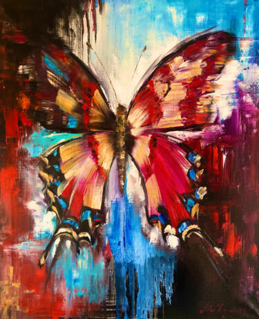 Painting titled "WINGS OF FIRE - Abs…" by Marina Skromova, Original Artwork, Oil Mounted on Wood Stretcher frame