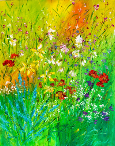 Schilderij getiteld "MOTLEY GRASS - Brig…" door Marina Skromova, Origineel Kunstwerk, Olie Gemonteerd op Houten paneel