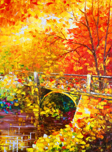 Painting titled "GOLDEN DAY - Autumn…" by Marina Skromova, Original Artwork, Oil Mounted on Wood Panel