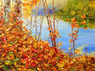 Painting titled "GOLDEN AUTUMN - For…" by Marina Skromova, Original Artwork, Oil Mounted on Wood Panel