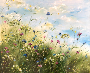 Painting titled "MOTLEY GRASS - Summ…" by Marina Skromova, Original Artwork, Oil Mounted on Wood Panel