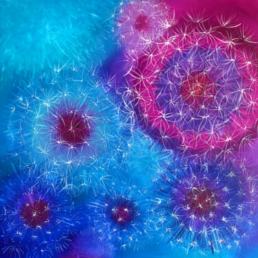 Pintura titulada "PINK COSMOS -Blue d…" por Marina Skromova, Obra de arte original, Oleo Montado en Panel de madera