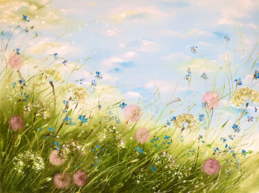 Pintura intitulada "AERIAL WILDFLOWERS…" por Marina Skromova, Obras de arte originais, Óleo Montado em Painel de madeira