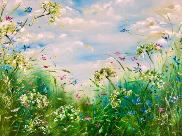Картина под названием "SPRING FIELD - Fluf…" - Marina Skromova, Подлинное произведение искусства, Масло Установлен на Деревя…