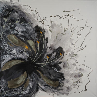 Painting titled "BLACK VEIL - Flower…" by Marina Skromova, Original Artwork, Oil Mounted on Wood Panel