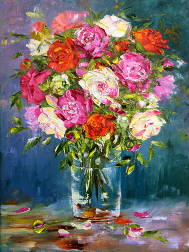 Painting titled "BOUQUET OF ANABEL -…" by Marina Skromova, Original Artwork, Oil Mounted on Wood Panel
