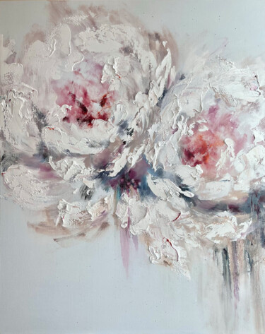 Painting titled "AIR KISS - Peonies.…" by Marina Skromova, Original Artwork, Oil Mounted on Wood Stretcher frame