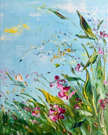 Картина под названием "FLYING OVER THE MEA…" - Marina Skromova, Подлинное произведение искусства, Масло Установлен на Деревя…