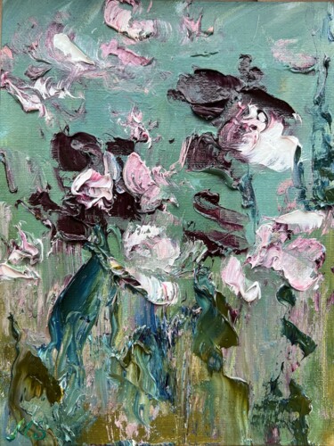 Painting titled "ABSTRACT FLOWERS -…" by Marina Skromova, Original Artwork, Oil Mounted on Wood Stretcher frame