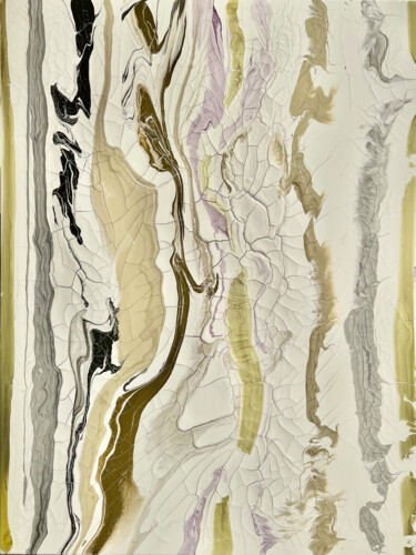 Картина под названием "White Gold Abstract…" - Marina Skromova, Подлинное произведение искусства, Акрил Установлен на Деревя…