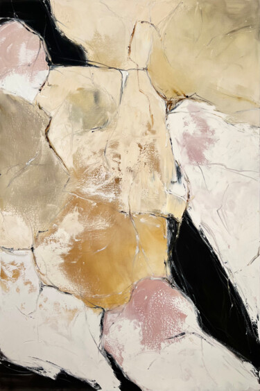 Картина под названием "Sand Beige abstract…" - Marina Skromova, Подлинное произведение искусства, Масло Установлен на Деревя…