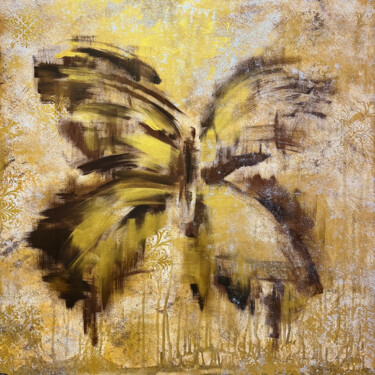 Painting titled "Gilded abstract but…" by Marina Skromova, Original Artwork, Oil Mounted on Wood Stretcher frame