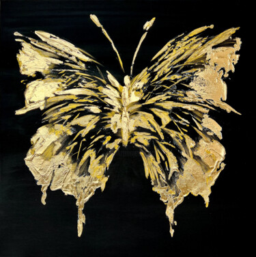 Painting titled "Gold and Black abst…" by Marina Skromova, Original Artwork, Acrylic Mounted on Wood Stretcher frame