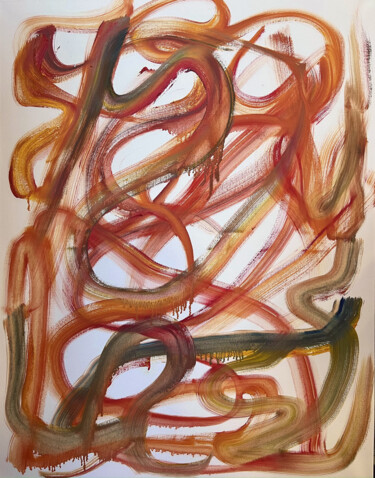 Pintura titulada "Abstract red orange…" por Marina Skromova, Obra de arte original, Oleo Montado en Bastidor de camilla de m…