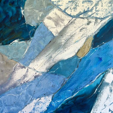 Painting titled "Blue White Geometri…" by Marina Skromova, Original Artwork, Oil