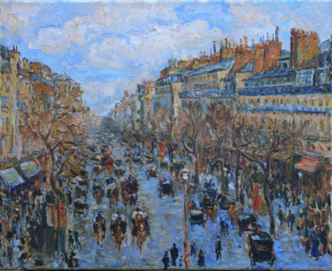 Painting titled "Boulevard Montmartr…" by Marina Smirnykh, Original Artwork, Oil