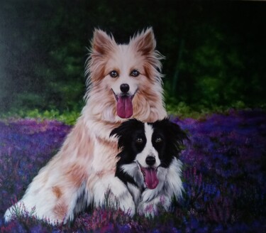 Painting titled "Puppy joy" by Marina Ternavskaya, Original Artwork, Oil Mounted on Cardboard