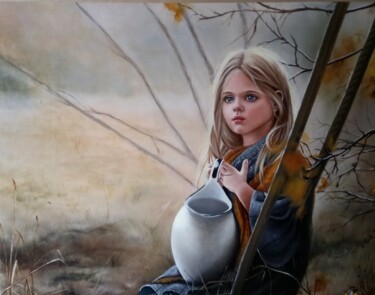 Картина под названием "Girl with a jug" - Marina Ternavskaya, Подлинное произведение искусства, Масло Установлен на картон