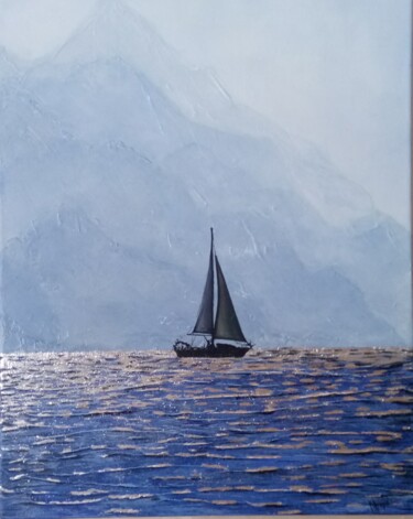 Painting titled "Sailing ship" by Marina Ternavskaya, Original Artwork, Acrylic Mounted on Wood Stretcher frame