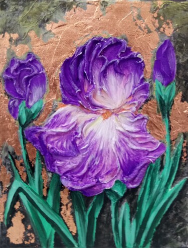 Painting titled "Iris flower" by Marina Ternavskaya, Original Artwork, Acrylic Mounted on Wood Stretcher frame