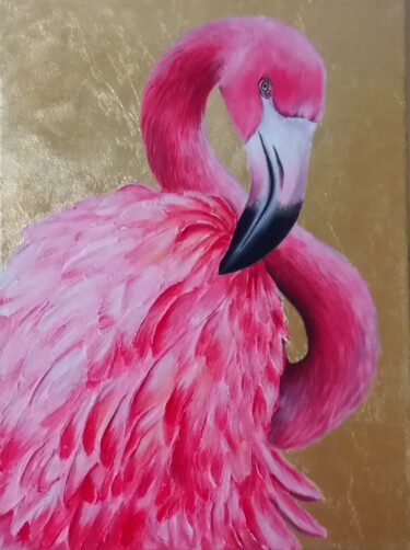 Painting titled "Flamingo" by Marina Ternavskaya, Original Artwork, Acrylic Mounted on Wood Stretcher frame