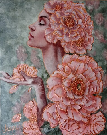 Schilderij getiteld "In bloom" door Marina Ternavskaya, Origineel Kunstwerk, Acryl Gemonteerd op Frame voor houten brancard