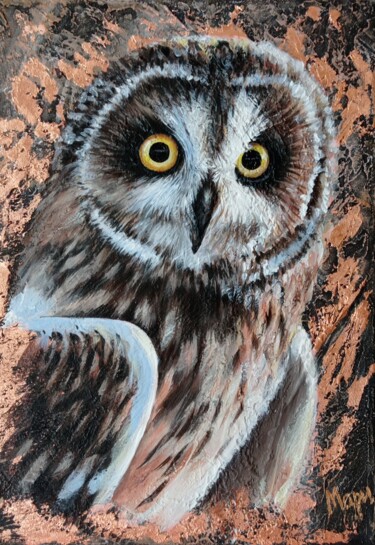 Painting titled "Owl" by Marina Ternavskaya, Original Artwork, Acrylic Mounted on Wood Stretcher frame