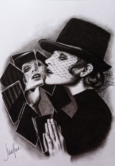 Рисунок под названием "Find your reflection" - Marina Ternavskaya, Подлинное произведение искусства, Карандаш