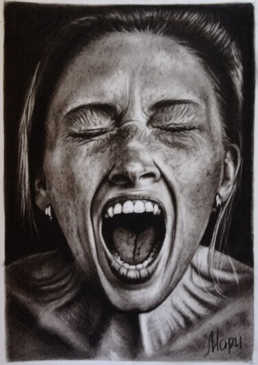 Dessin intitulée "cry of the soul" par Marina Ternavskaya, Œuvre d'art originale, Fusain