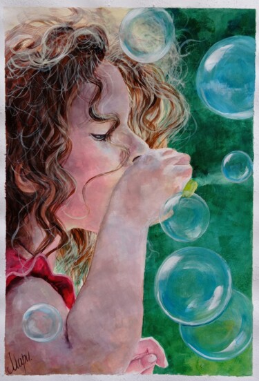 Dibujo titulada "Soap bubbles" por Marina Ternavskaya, Obra de arte original, Témpera