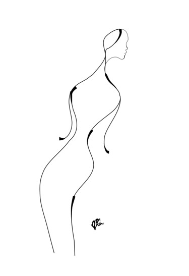 Artes digitais intitulada "Elegant woman Line…" por Plaline, Obras de arte originais, Pintura digital
