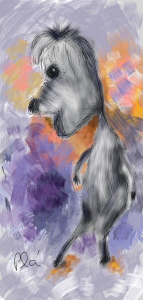 Digital Arts titled "Walking Dog" by Plaline, Original Artwork, Digital Painting