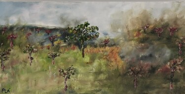 Painting titled "Tree and fire" by Plaline, Original Artwork, Oil