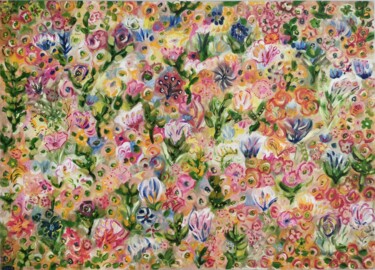 Malarstwo zatytułowany „Flower” autorstwa Plaline, Oryginalna praca, Olej