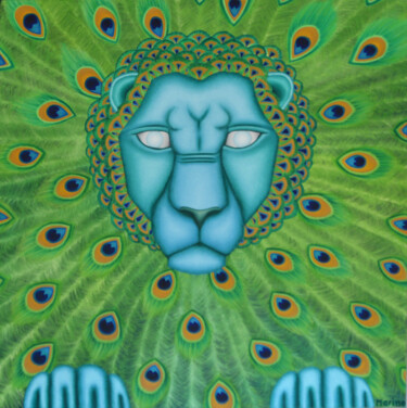 Malerei mit dem Titel "Le Lion Bleu" von Marina Uman, Original-Kunstwerk, Öl Auf Keilrahmen aus Holz montiert