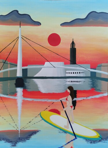 Malerei mit dem Titel "Souvenir du Havre" von Marina Uman, Original-Kunstwerk, Acryl