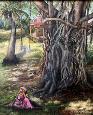 Картина под названием ""Отдых под баньяном"" - Marina Volkova, Подлинное произведение искусства, Масло Установлен на Деревян…