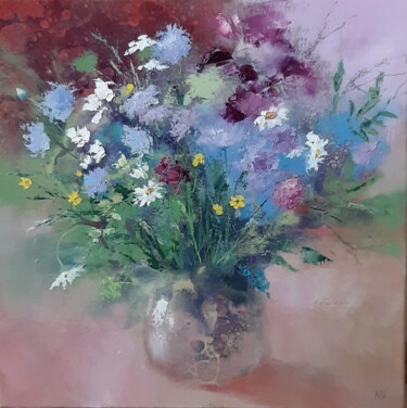 Painting titled "bouquet" by Marina Vorobjova, Original Artwork, Oil Mounted on Wood Stretcher frame
