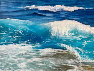 Painting titled "Sea breath" by Marina Zotova, Original Artwork, Oil Mounted on Wood Stretcher frame