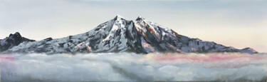 Painting titled "Above the Clouds" by Marina Zotova, Original Artwork, Oil Mounted on Wood Stretcher frame